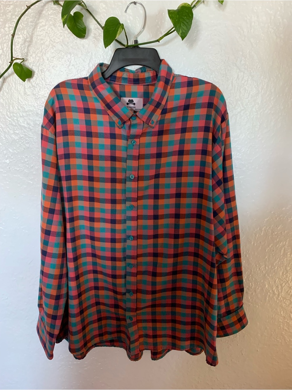 The Winston Box Men’s Plaid Shirt Long Sleeve Button Down Size 2XL Peru Cotton